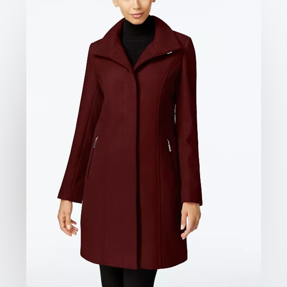 Women's Wool-Blend Walker Coat, Kenneth Cole, Burgundy, Size 12